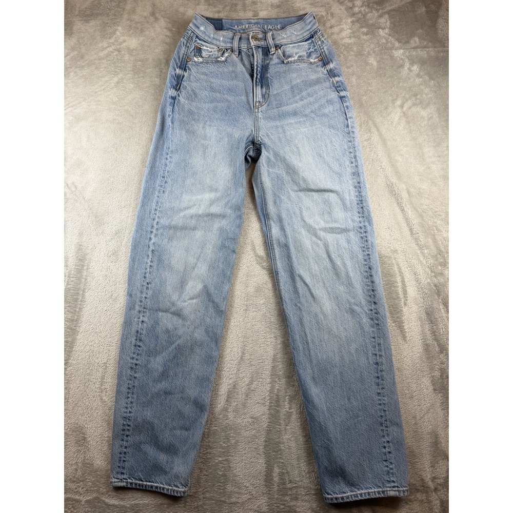 American Eagle Jeans Women's Size 00 High Rise Baggy Jean Light Wash Distressed